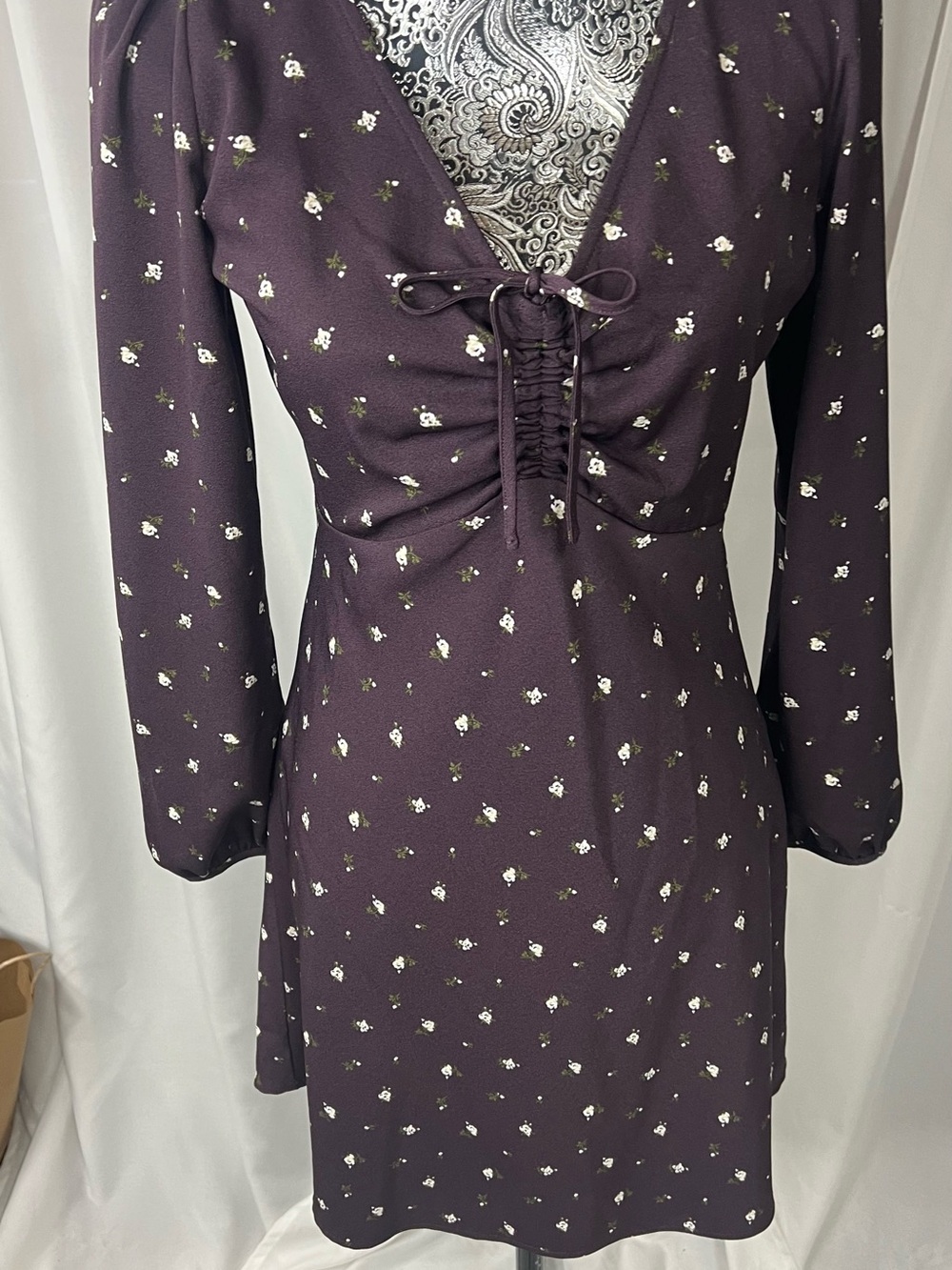 Levi's Dark Purple Flowered Delray Long Sleeve Mini Dress-Size Small